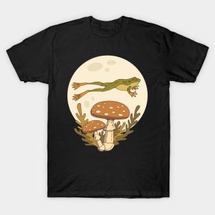 Frog jumping in front of a full moon T-Shirt